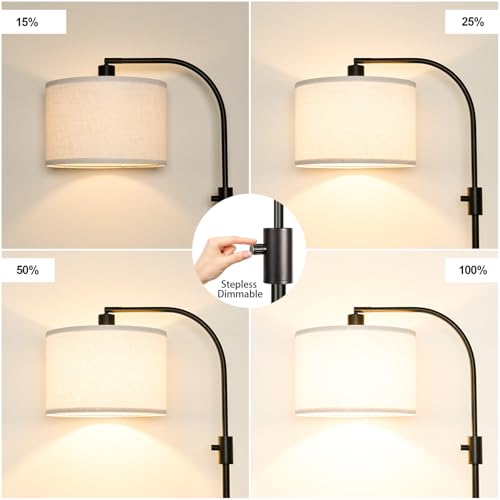 Image of Nintiue Upgraded Modern Arc Dimmable Tall Standing Floor Lamp with White Shade, 1200 Lumens LED Bulb Included, for Living & Reading Room, Bedroom, Office & Nursery, Black
