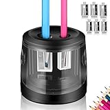 ARPDJK Elektrischer Anspitzer,USB & Batterie Netzbetrie, 6 Klingen, 2 Größen Automatisch Elektrisch Spitzer, Bleistiftspitzer Kurbel mit Behälter für Dreikantstifte und Buntstifte