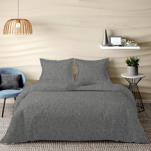 Image of 300 TC Premium Glace Cotton Solid Emboss Bedsheet for Double Bed with 2 Pillow Covers for Home (90 inch x 100 inch or 229 cm x 254 cm) (Rose-Dark-Grey, Double- 90 x 100 Inches)