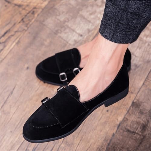 Men Office Flats Shoes Slip On Dress Loafers Breathable Formal Spring Autumn Suede Casual Walking(Black,8)3