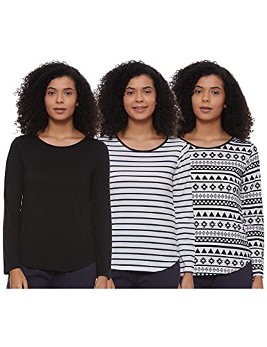 Image of A.T.U.N. (ALL THINGS UBER NICE) Womens Printed Cotton Long Sleeve Regular T-Shirt (Pack of 3)