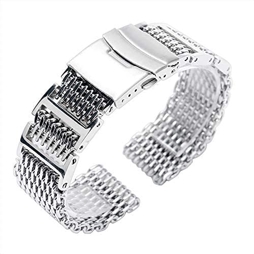 Correas de reloj 20/22/24mm malla plata acero inoxidable correa de reloj pulsera de repuesto hombres cierre plegable con correa de reloj de seguridad