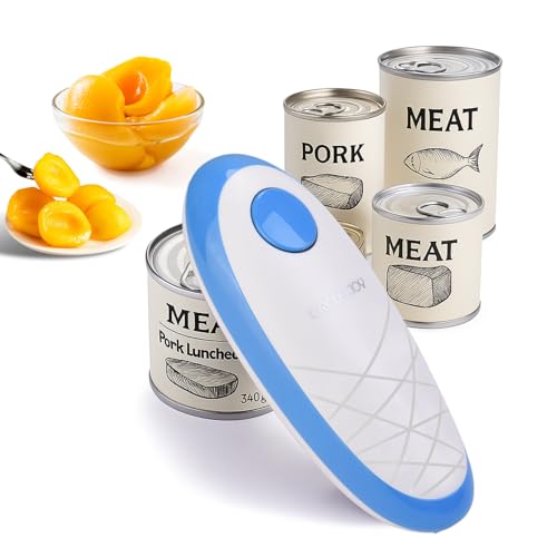 CIRCLE JOY Electric Can Opener for Seniors with Smooth Edge, Food-Safe Can Opener Electric Portable Battery Operated Automatic Can Openers for Almost Any Can Sizes, Blue