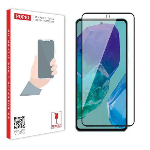 Image of POPIO Military-Grade Gorilla Tempered Glass For Samsung Galaxy M55 (Black) 9H Hardness, Edge-to-Edge Full Coverage, Anti-Scratch, Bubble-Free, Ultra Clear HD Glass, Oleophobic Coating, Face ID Compatible