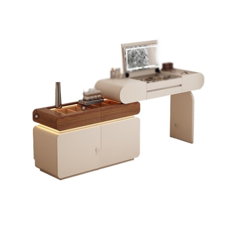 asdchZen Modern Solid Wood Vanity Table For Bedroom-Stylish Dressing Desk With Storage Elegant Makeup Station Ideal For Home Decor And Beauty Routines