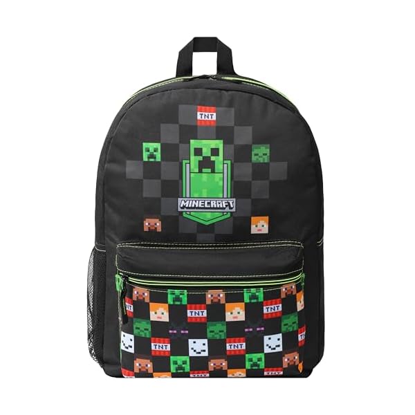 Minecraft Backpack for Boys Kids Teens Adjustable Straps Front Pocket Daypack Backpacks for Sports Gym School Gamer Gifts (Black)