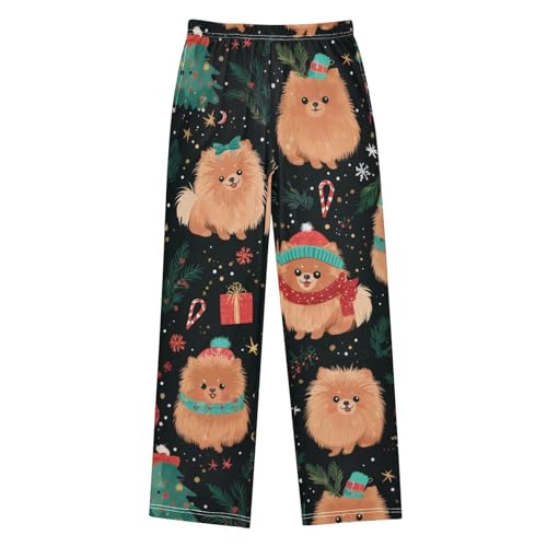 ZZXXB Pomeranian Xmas Candy Boys Long Pants Soft Trousers Elastic Waist Kids Lounge Bottoms with Pockets S-XL