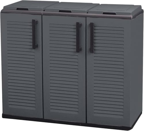 Maury's Armadietto Pattumiera 300 Lt per la Raccolta Differenziata Da Esterno e Interno 3 Vani Separati 102x37xh84 cm con Anelli Portasacco Scomparti per Rifiuti e Ante Antracite (3 Scomparti)