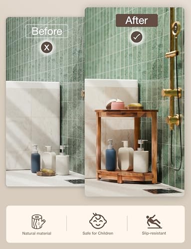 Tabouret de salle de bain compact en teck pour petit espace