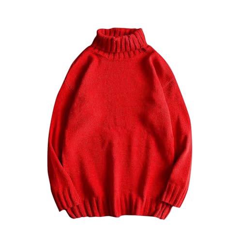 Men’s Turtleneck Sweater Winter Warm Thick Pullover Knitwear Long Sleeve High Neck Soft Solid Casual Loose Jumper