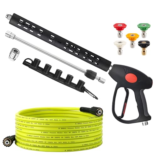 M MINGLE Pressure Washer Hose and Gun Kit 25 FT Power Washer Hose with 5 Nozzle Tips and M22-14mm Fitting Replacement for Ryobi Simpson Craftsman