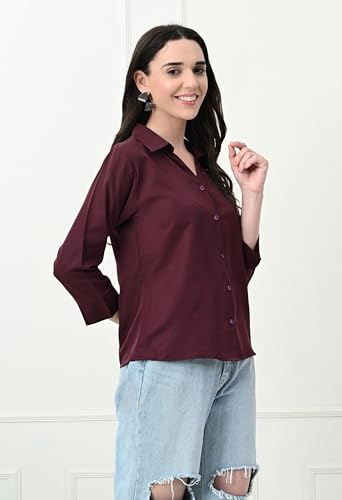 Image of FUNDAY FASHION Women's Crepe Casual Regular Fit Solid V Collered Shirt (Pack of 2)