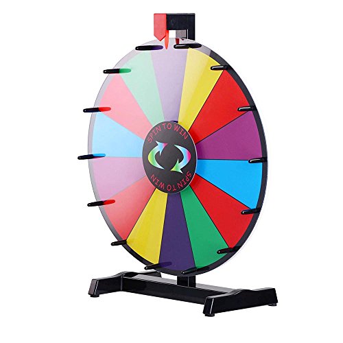 WinSpin 18-inch Round Tabletop Color Prize Wheel 14 Clicker Slots Editable Fortune Design Carnival Spin Game