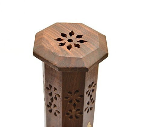 Puckator Newquay-Bonsai Sheesham Wood Tower Burner-Thai Buddha Incense Stick Holder, Mixed, Height 31cm Base 7.5 x 7.5cm