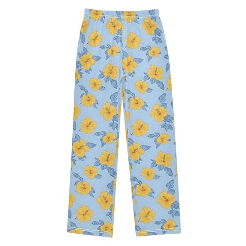 ALAZA Yellow Blossom Flower Blue Pajama Lounge Pants Long Sleep Pajama Bottoms with Pockets