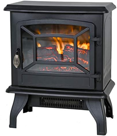 BMS 20" Electric Fireplace Heater Portable Indoor Electric Stove Heater with Freestanding 3D Flame Effect 1400W CSA Approved Safety for Home,Office,Bedroom,Living Room,Basement, Black