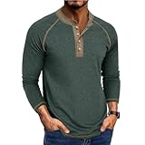 Mens Long Sleeve Henley Shirts Casual Button T-Shirt Classic Cotton Lightweight Tees Stylish Pullover Tops Green