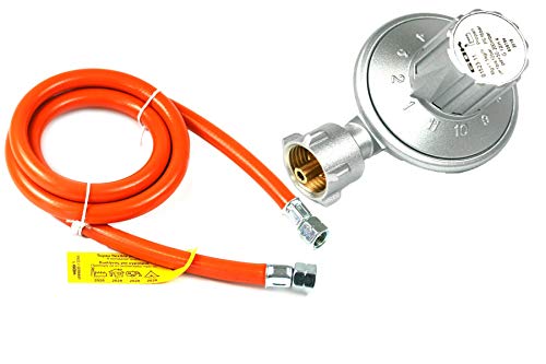 Niederdruckregler + Gasschlauch 50-200mbar verstellbar - Druckregler für Gasflasche - Gasdruckminderer für Grills, Heizstrahler etc.