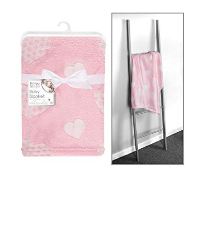 First Steps Pink Baby Blanket 75X100CM Heart Design