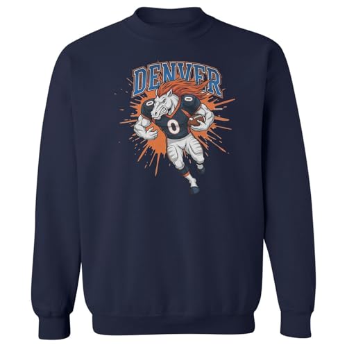 Omufisa Animated Bronco Inspired Denver - Fans Tribute Gift Unisex Crewneck Sweatshirt (Navy, XX-Large)