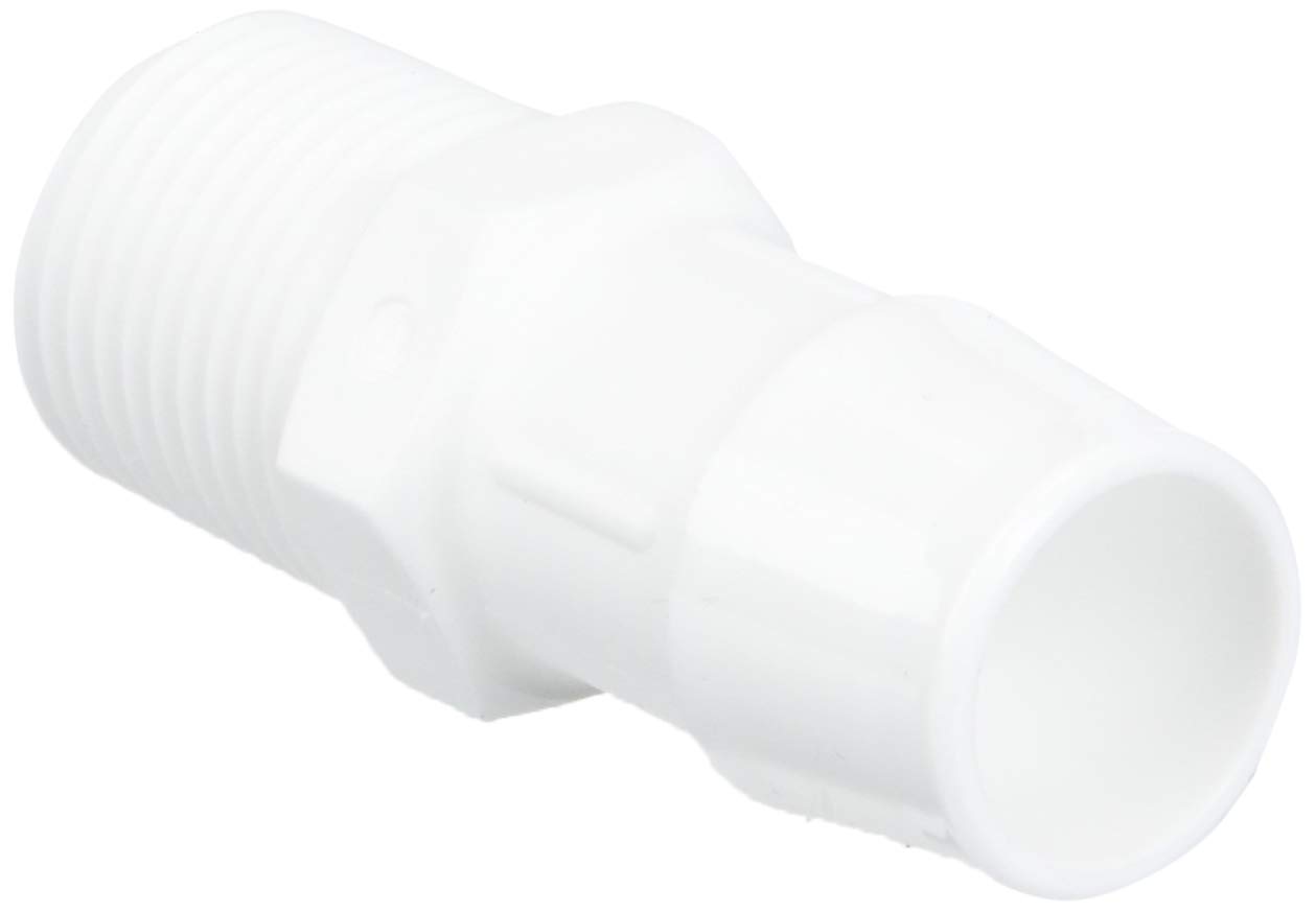 Eldon James A8-12WP White Polypropylene Adapter Fitting, 1/2-14 NPT to 3/4