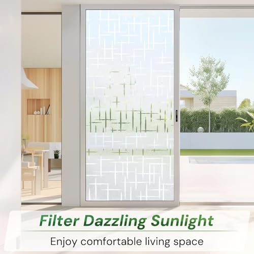 Image of WOO Home Frosted Glass Window Film & Stickers (12 X 96 INCH) Privacy Window Cover for Home & Office - Easy Apply, UV Protection, Removable Decorative Film (Cross Pattern | 1 X 8 SQFT)