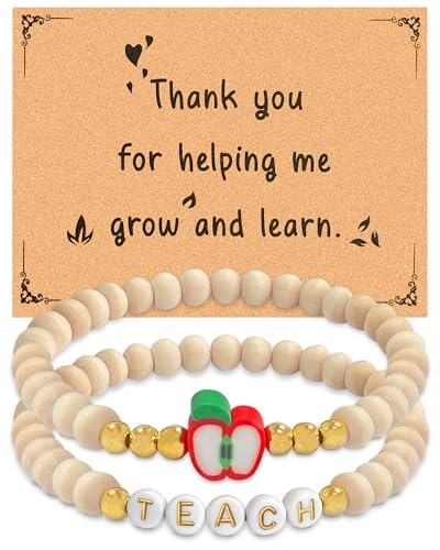 Teacher Appreciation Gift, Teacher Bracelets With Card Thank You Gift For Back to School Appreciation Week Christmas Valentines Retirement Graduation From Student Friends