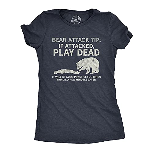 Womens Funny Bear T-Shirt - Bear Attack Tip Graphic Tee for Hiking Camping and Outdoor Humor Navy M