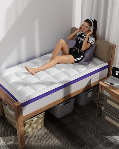 Image of ChiXpace Dual Layer 4 Inch Memory Foam Mattress Topper Full XL - 2 Inch Gel Memory Foam and 2 Inch Pillow Top Mattress Pad,7-Zone Egg Crate Full XL Size Mattress Topper (White)