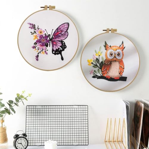Image of Embroidery Starter Kit for Adult Beginner with Owl Pattern Hand Stitch Set