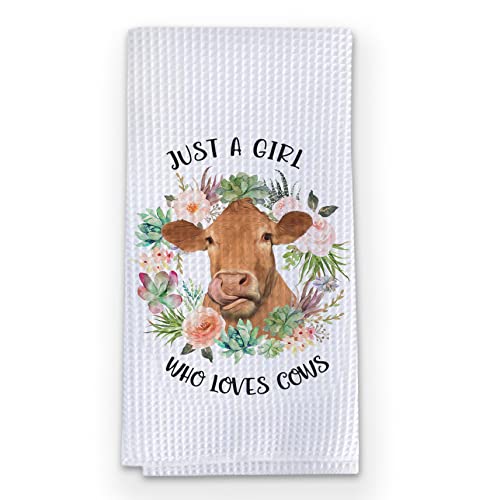 Safito Just A Girl Who Loves Cows Decorative Absorbent Waffle Dish Towels For Kitchen Bathroom, Cows Lover Gifts, Farmhouse Kitchen Towels Hand Towels Tea Towels 16×24 Inch #TOP16