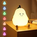 URAQT Cute Smile Pear Night Light, Soft Silicone Kids Nursery Nightlight LED Touch Light, USB Rechargeable Baby Sleep Dimmable Bedside Lights, Mini Table Lamp for Children Toddlers Women Teen Girls