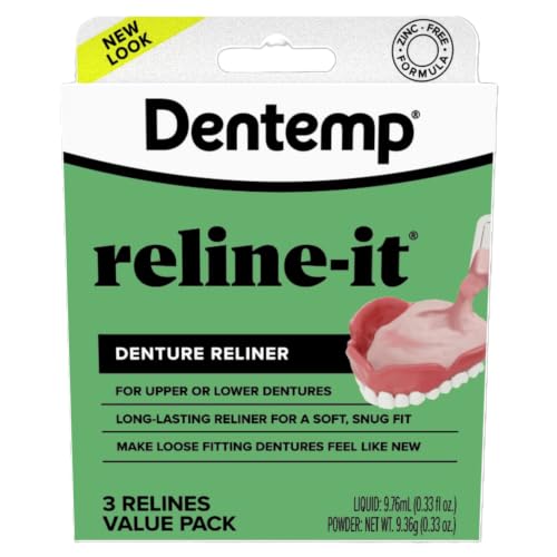 Dentemp Denture Reline Kit Value Pack - Advanced Formula Reline It Denture Reliner - Denture Kit to Refit and Tighten Dentures for Both Upper & Lower Denture - 3 Relines (Packaging May Vary)