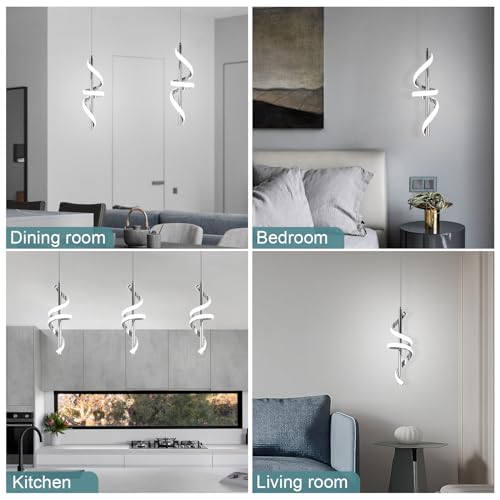 Vloitgol Spiral Led Pendant Light Fixtures, 5500K Cold White Modern Led Pendant Light Kitchen Island, Adjustable Height Kitchen Island Lights Fixtures for Dining Room Kitchen Bedroom Sink by Vloitgol - Used condition - Image 9