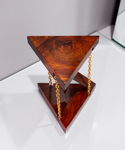Image of Tensegrity Diwali Gift, Solid Wood, Triangle Shape | Home & Office Decor, Showpiece, Light Weight, Vintage Brown Surface with Gold Finish Chain