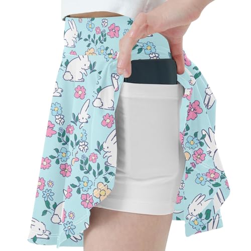 Girls Skorts High Waist Athletic Skirts with Shorts Rabbit Flower Stretchy Teens Performance Tennis2