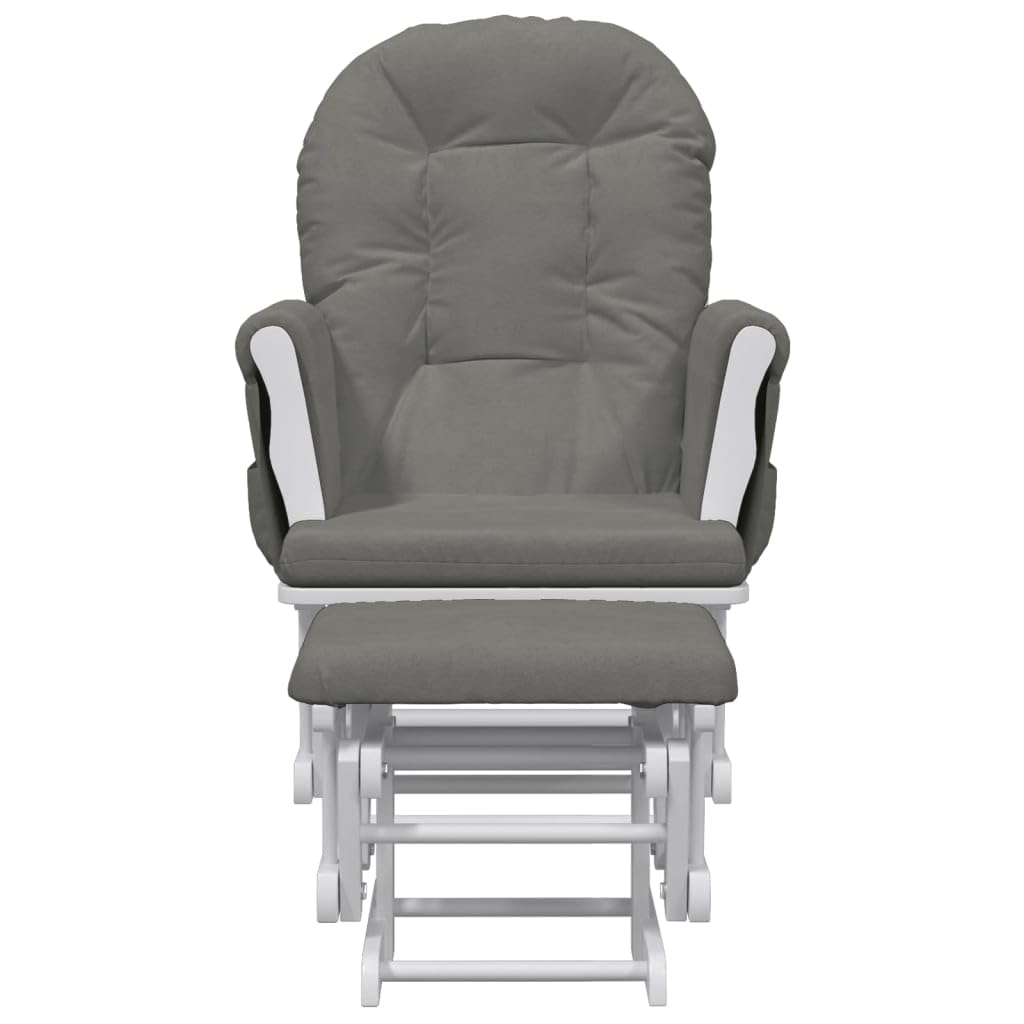 Sillón mecedora con taburete, tela gris oscuro, madera de caucho maciza, 70 x 72 x 107 cm, para salón, habitación de bebé, relajación, lactancia, lectura, reposabrazos cómodo