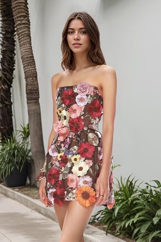 Strapless 3D Flower Homecoming Dresses for Teens Short Formal Cocktail Dresses Tight Mini Party Gowns DR06162