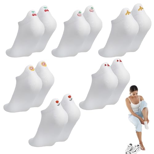 6 Paar Weiße Sneaker Socken Damen, Lustige Weiße Socken Damen Bootssocken Sommersocken Mit Cartoon Bestickte Obst Motiv Einheitsgröße 6 Paar Weiße Sneaker Socken Damen, Lustige Weiße Socken Damen Bootssocken Sommersocken Mit Cartoon Bestickte Obst Motiv Einheitsgröße