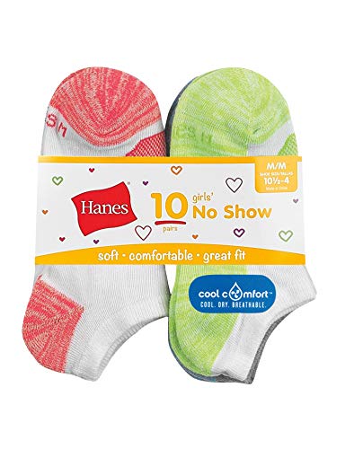 Hanes Girls' Cool Comfort No Show Socks (10 Pack)2