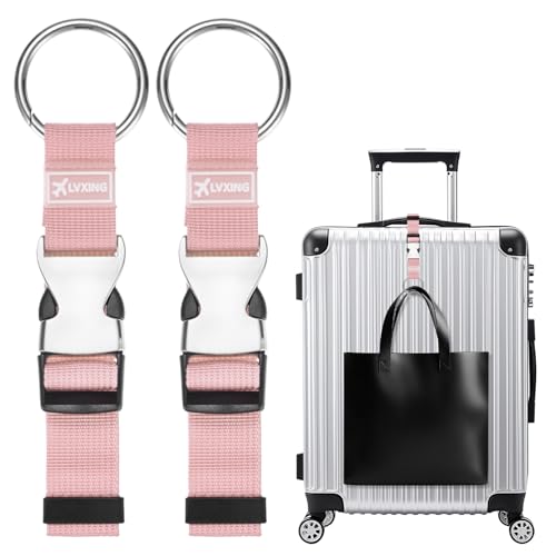 Image of M METERXITY 2-Pack Add A Bag Luggage Strap, Adjustable Suitcase Belt for Connecting Luggage /Backpack /Jacket, Carry Strap with Ring Buckle [Pink]