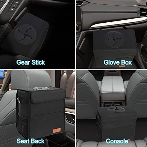 Image of Leak Proof Car Trash Bag Waterproof Garbage Can with Lid for SUV Front Seat Multipurpose Car Hanging for Headrest Collapsible and Portable with Storage Mesh Pocket, Large / Black