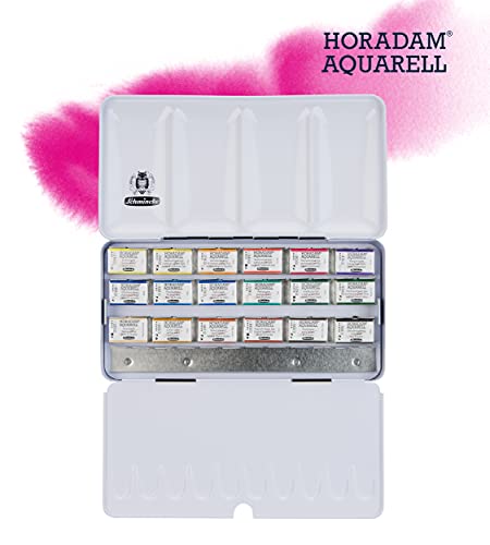 Schmincke - Horadam® Aquarell Color Box With 18 Finest Watercolors, 74318097, Metal Box, Painting Set, 18 X 1/1 Pans, Space For 6 X 1/1 Or 12 X 1/2 Pans #TOP2