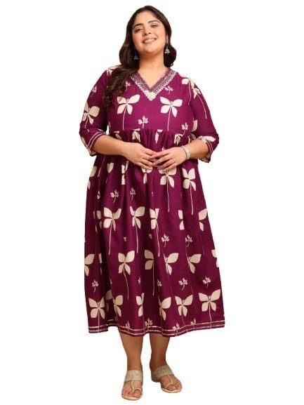 fashion zest Plus Size Lavender Printed Midi Gown for Women | Elegant Flowy Casual Plus Size A-Line Gown with Comfortable Fit-picture-45