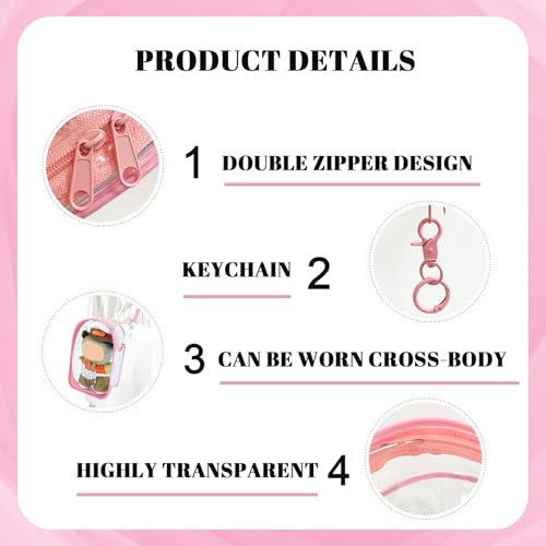 Image of NZNDB Large Clear Figure Display Bag with Keychain Case Blind Box Keychain Carrying Case, Portable Small Doll Storage Pouches PVC Bag (Pink Standing)