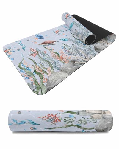 Debedcor Heat Proof Table Pads Waterproof Decorative, Ocean Life Coastal Non-Slip Table Countertop Protector, Nautical Sea Turtle Seaweed Crab Insulation Mat for Dining Room, 48 x 12 Inches