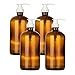 kitchentoolz 32-Ounce Soap and Detergent Glass Bottles - Amber Glass with White Pumps. Great for Lotions, Soaps, Oils, Sauces and Laundry Detergent- Food Safe and Medical Grade (4 Pack)