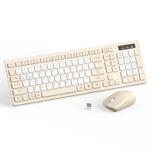 Silent Wireless Keyboard and Mouse Combo, Full-Sized Wireless Keyboard and Adjustable DPI Mouse, 2.4GHz USB Receiver, Keyboard and Mouse for PC, Windows, MAC, Desktop, Laptop(Latte-Color B)