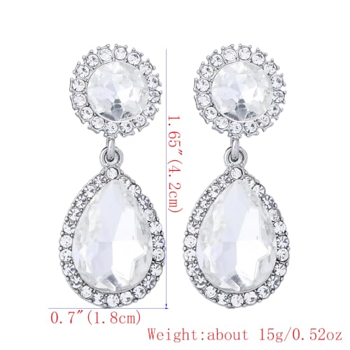 Elegant Crystal Teardrop Dangle Drop Clip on Earrings for Women (White) - image 5
