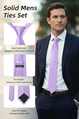 Image of HISDERN Mens Ties Solid Color Ties for Men Formal Necktie with Pocket Square Set Satin Silk Neck Tie Handkerchiefs Set